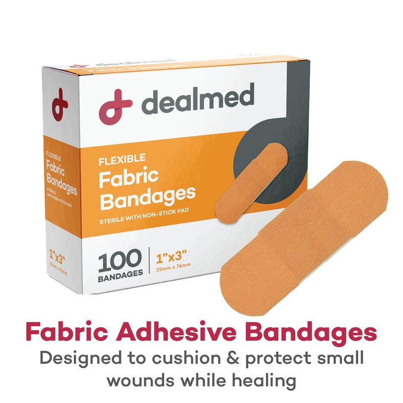 Dealmed Sterile Flexible Fabric Adhesive Bandages â€“ 1x3 Inch â€“ 100/Box - 24 Boxes - Breathable First Aid Strip Pack - Soft Stretch Wound Patch for Medical, Emergency Kits & Clinic - Image 3